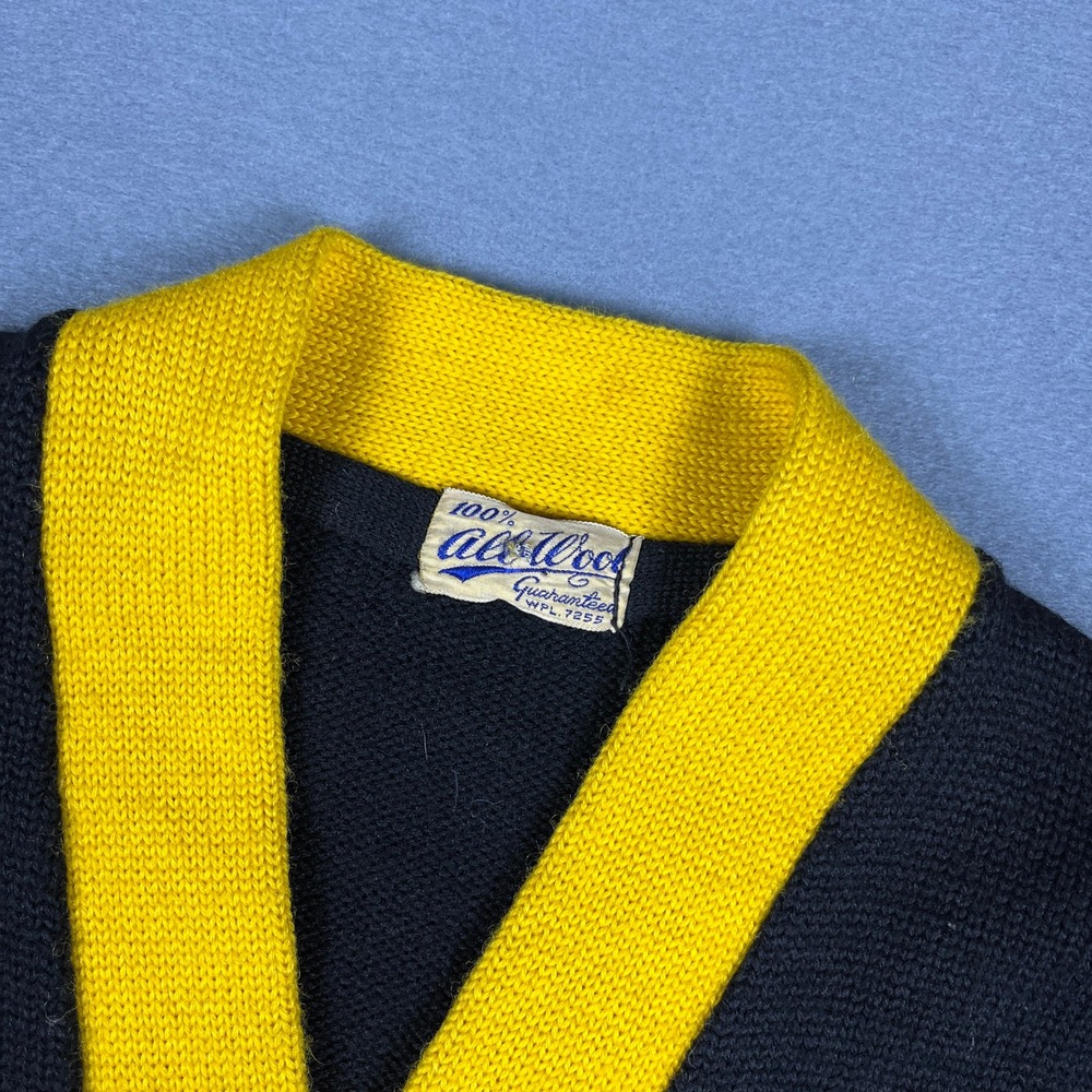 Vintage 50s Kelvyn Park Panther Letterman Cardigan Black Yellow 100% Wool - Picture 2 of 9